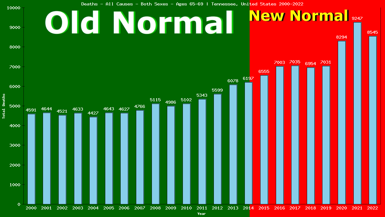 Graph showing Deaths - All Causes - Elderly Men And Women - Aged 65-69 | Tennessee, United-states